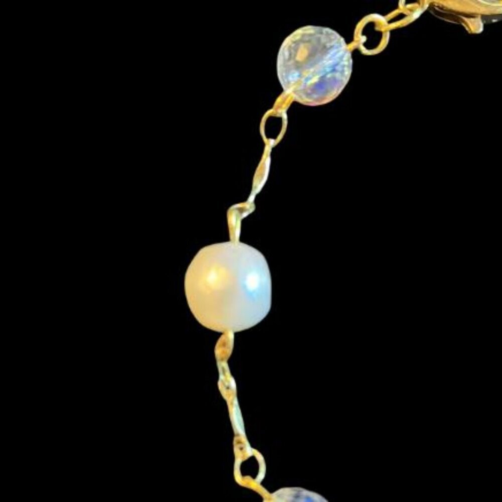 Handcrafted Glass and Genuine Baroque Pearl Bracelet with Gold-Tone Chain 8" NEW - Picture 3 of 5
